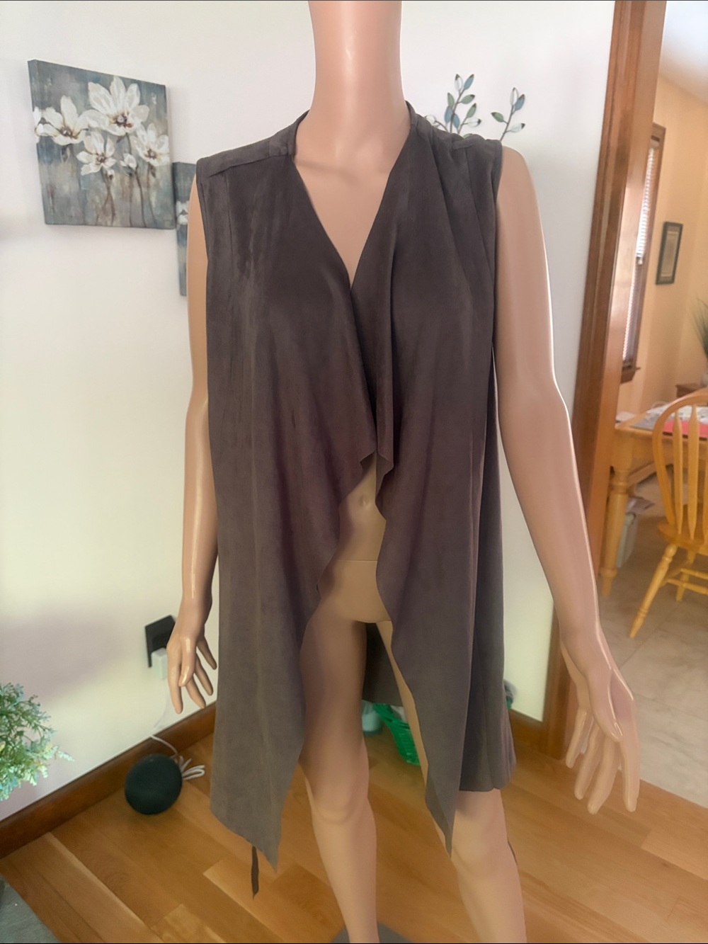She + Sky Sleeveless Draped Open Front Vest in Brown
